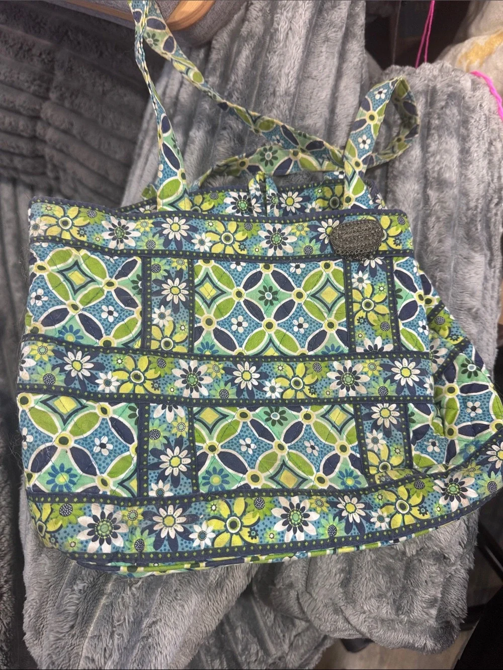 Vera Bradley Blue Green Floral Quilted Tote
